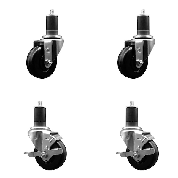 3.5'' Phenolic Wheel Swivel 1-5/8'' Expand Stem Caster Set 2 Brakes, 4PK